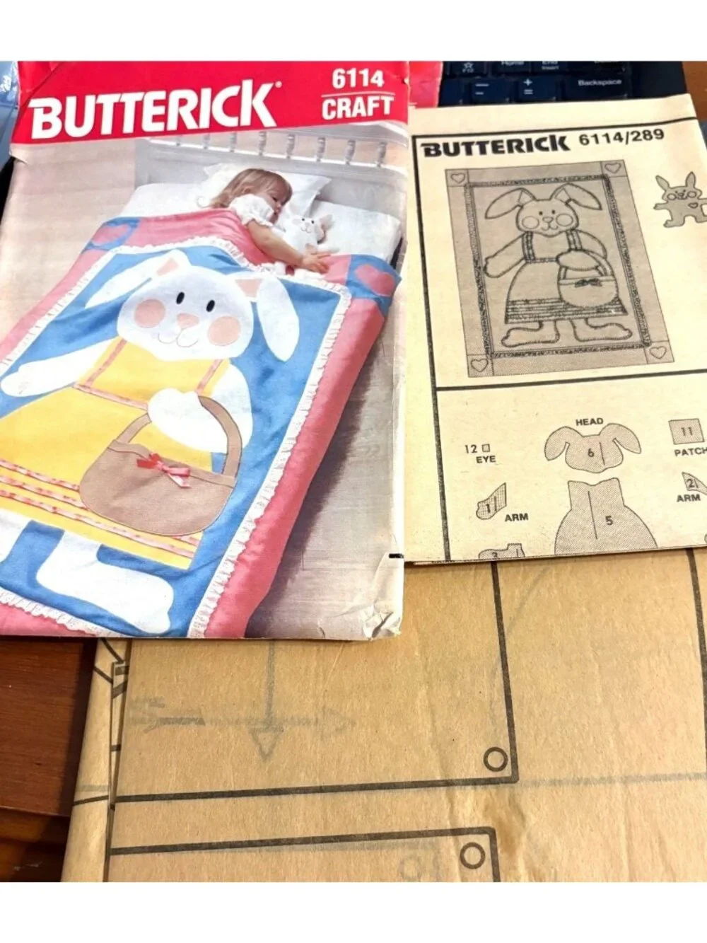 Vintage Butterick 6114 Craft Crib Quilt Bunny Applique Blanket Toy Sew Pattern